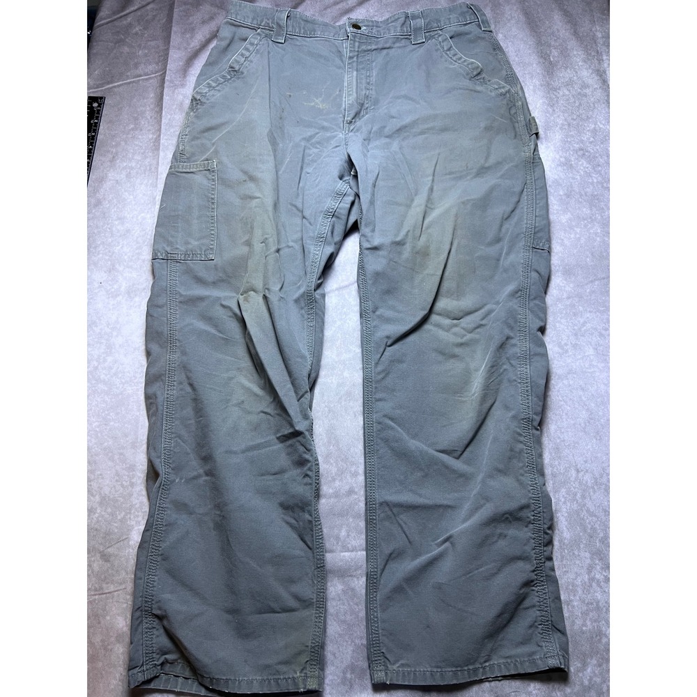 Carhartt B151 FAT Carpenter Pants Mens 36x32 Green Loose Fit Canvas Workwear